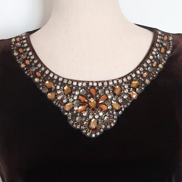 Eliza J. Brown Velvet Rhinestone / Gem Embellished Ruched Sheath Dress Size 8 - Picture 8 of 13